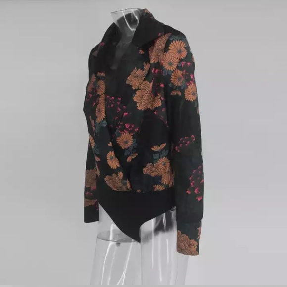 NEW! Black Floral Silk Bodysuit - Picture 2 of 4